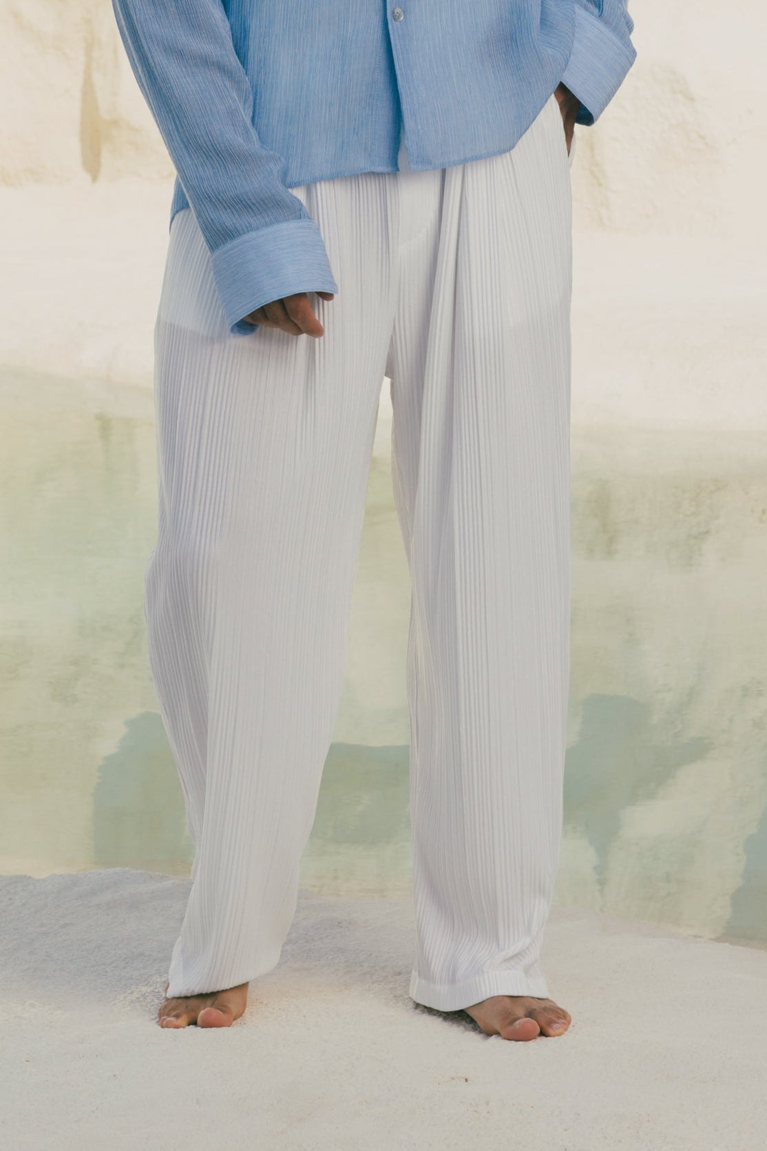 White Plisse Pants